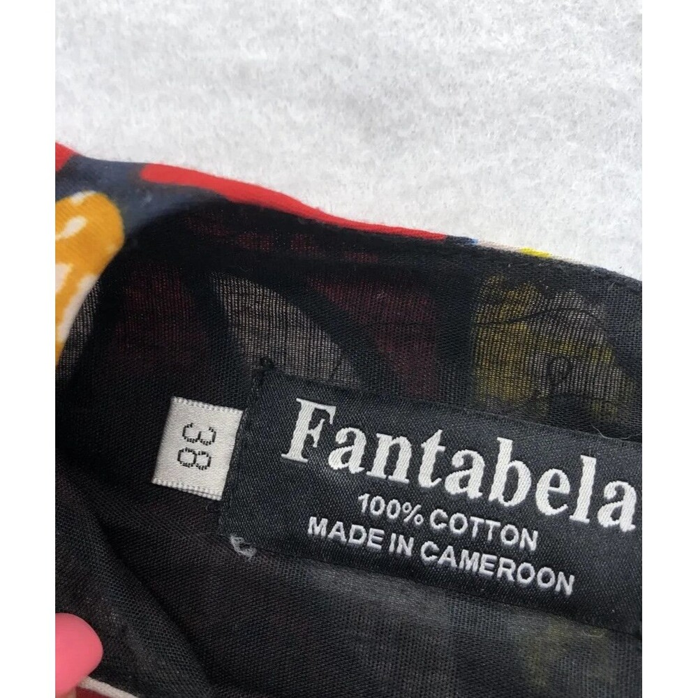 Fantabela Women's Dress Shirt Size 38 African Print Puff Sleeve Multicolor - Picture 4 of 16